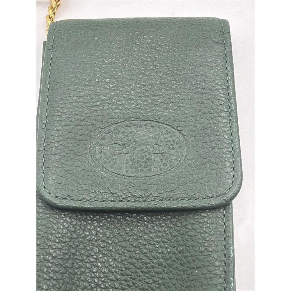 Longchamp Paris Made In France Key Ring Wallet Flap Forest Green Rare